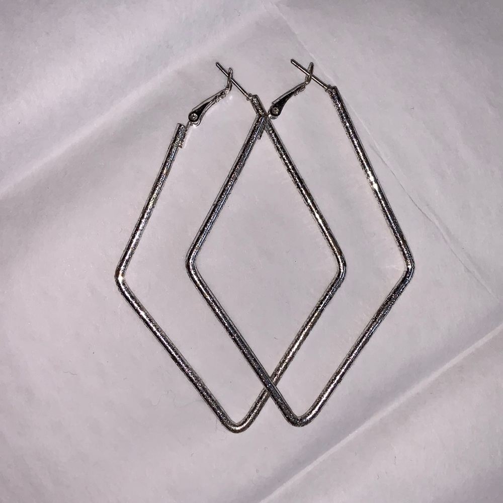 Oblong Diamond Shape Silver Earrings
